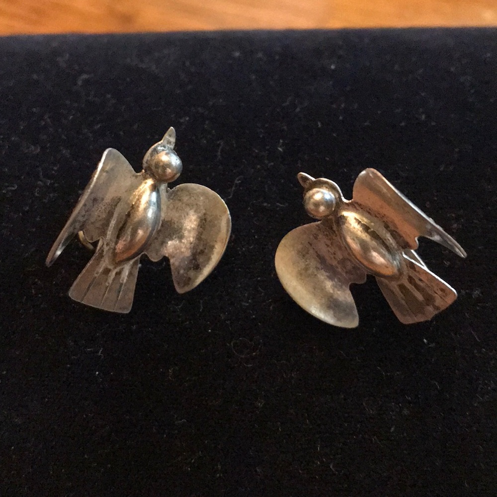 Sterling silver clip on bird earrings
